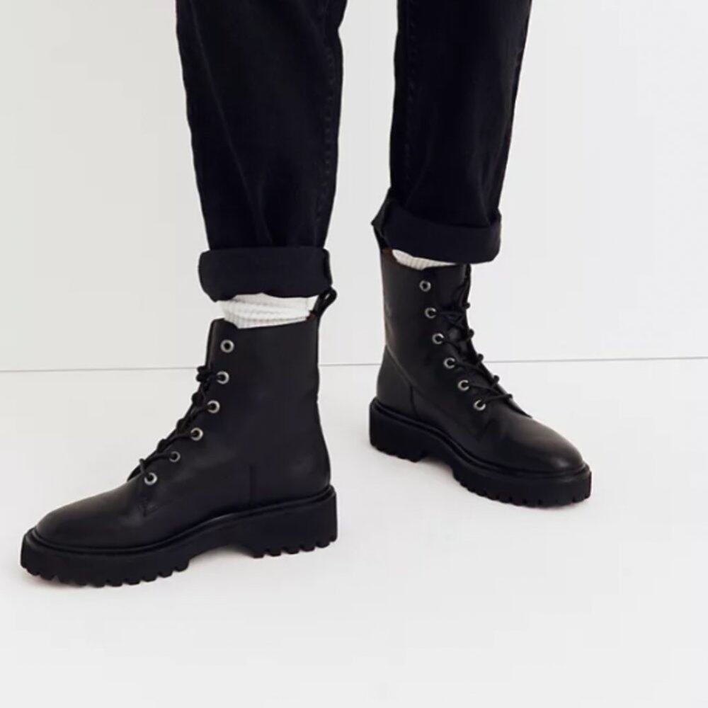 NWOT MADEWELL The Rayna Lace-Up Boot Leather Black 7